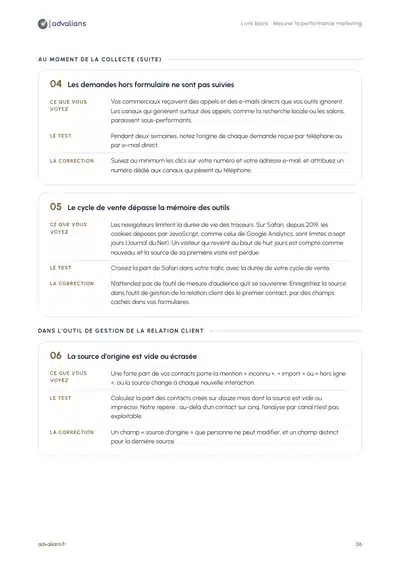 Page présentant trois erreurs de mesure, chacune avec ce que l'on voit, le test et la correction